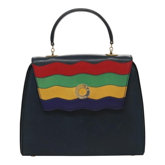 CELINE Hand Bag Leather Navy Red yellow Auth 111305 - Picture 13 of 16